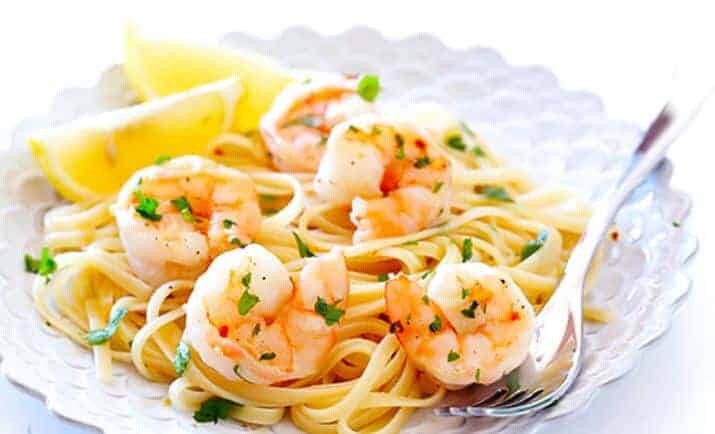 Shrimp Scampi with Fettuccine Without Wine