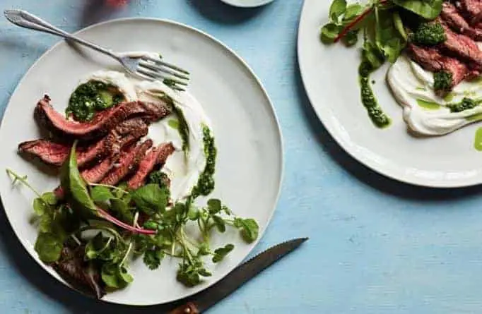 Marinated Greek Beef Flank Steak with Yogurt Sauce