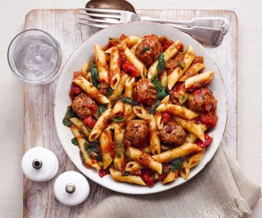 Penne Pasta with Pork Meatballs